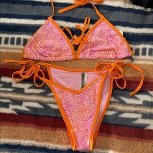 PINK Victoria's Secret Pink & Orange Floral Tie Bikini